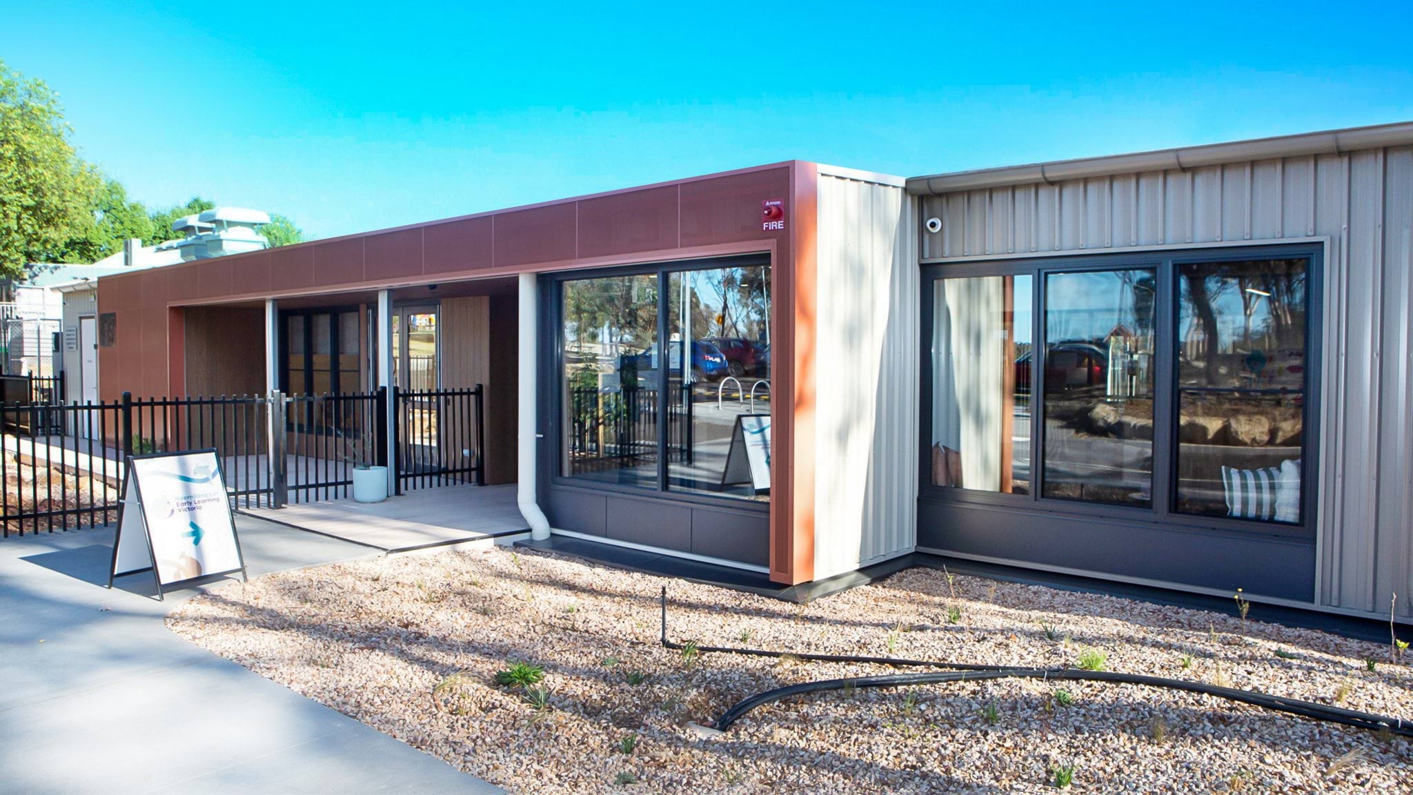 Front view of Early Learning Victoria Nyernilang Lar (Eaglehawk North) showing entrance, modern design and landscaping detail.